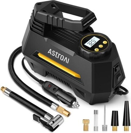 AstroAI Compressor de ar portátil 220B 12V para carro, inflador de pneus de carro, inflador de pneus de carro com tela LCD, luz LED, manômetro e cabo 3M para motocicleta, bicicleta, bola, carro e etc.