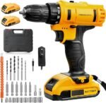 Blackultra Parafusadeira e Furadeira à Bateria 21V Conjunto de Furadeira Elétrica Sem Fio com Bateria e Carregador, Kit de 24 Acessórios e Maleta, Luzes LED, 2 Baterias, Amarelo (21V)