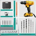 Blackultra Parafusadeira e Furadeira à Bateria 21V Conjunto de Furadeira Elétrica Sem Fio com Bateria e Carregador, Kit de 24 Acessórios e Maleta, Luzes LED, 2 Baterias, Amarelo (21V) - Imagem 3