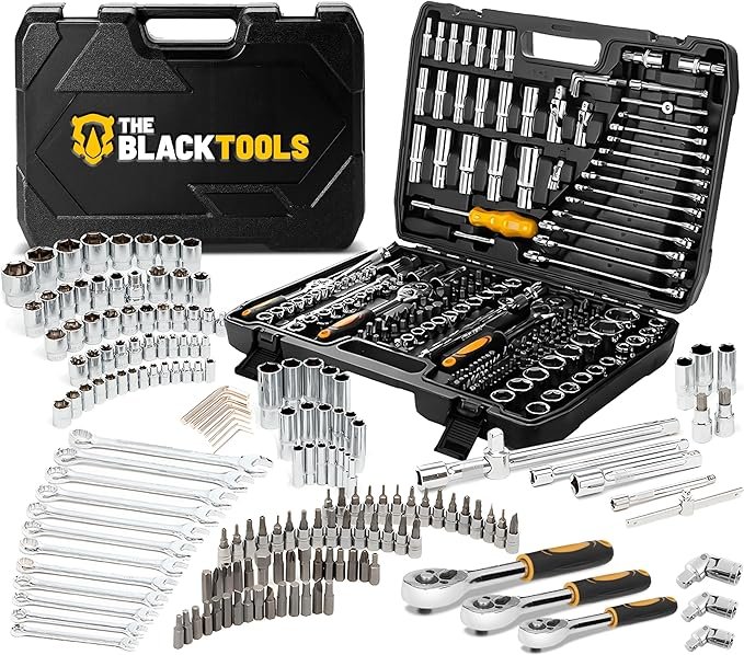 Jogo de Soquetes e Chaves 216 Peças The Black Tools TKF216 Jogo de Soquetes e Chaves 216 Peças The Black Tools TKF216 – Encaixe 1/4", 3/8", 1/2" Maleta Organizada – Aço Cromo Vanádio - Imagem 1