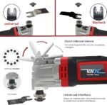 NEWONE Kit multiferramentas oscilantes de 4 Amp com ângulo de oscilação de 4°, velocidade variável 6 com lâminas multiferramentas elétricas de 5 peças (vermelho preto) - Imagem 3