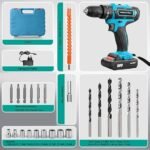 Parafusadeira e Furadeira à Bateria 21V com 2 Baterias e Carregador, 2 Velocidades Variáveis, Luzes LED, Kit de 25 Acessórios e Maleta, Conjunto Completo para Perfuração e Parafusamento, Azul - Imagem 3