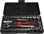 Stalwart Conjunto de chaves catraca de 40 peças – Kit de soquete sextavado métrico e padrão de 6 pontos – Conjunto de ferramentas com torque combinado e alças isoladas