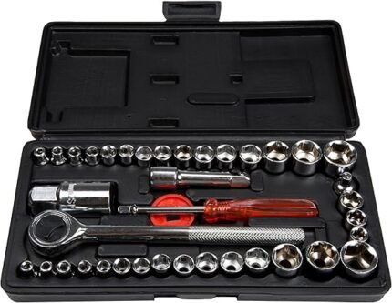 Stalwart Conjunto de chaves catraca de 40 peças – Kit de soquete sextavado métrico e padrão de 6 pontos – Conjunto de ferramentas com torque combinado e alças isoladas